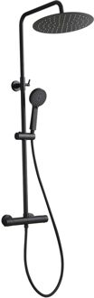 Regendouche Delice - Met Thermostatische Kraan - Zwart - Mat - Rond - Met Handdouche - 15cm Hartafstand - 3-straals - Waterbesparend