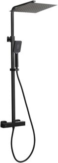 Regendouche Square - Met Thermostatische Kraan - Zwart - Mat - Vierkant - Met Handdouche - 15cm Hartafstand - 3-straals - Waterbesparend