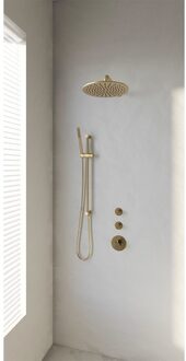 Regendoucheset Inbouw Brauer Gold Edition Thermostatisch 30cm met Gebogen Wandarm, Glijstang en Handdouche Staaf Losse Stopkranen Geborsteld Goud