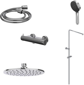 Regendoucheset IVY Bond Opbouw Thermostatisch 20 cm Medium Rond 3-Standen Handdouche Chroom