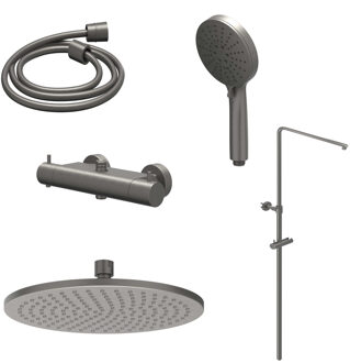 Regendoucheset IVY Bond Opbouw Thermostatisch 20 cm Medium Rond 3-Standen Handdouche Geborsteld Metal Black PVD