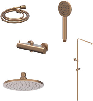 Regendoucheset IVY Bond Opbouw Thermostatisch 20 cm Medium Satin Handdouche Geborsteld Mat Koper PVD