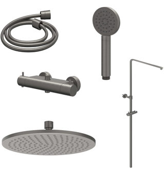 Regendoucheset IVY Bond Opbouw Thermostatisch 20 cm Medium Satin Handdouche Geborsteld Metal Black PVD