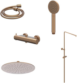 Regendoucheset IVY Bond Opbouw Thermostatisch 20 cm Slim Satin Handdouche Geborsteld Mat Koper PVD