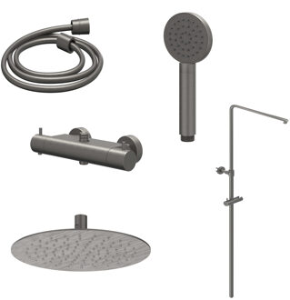 Regendoucheset IVY Bond Opbouw Thermostatisch 20 cm Slim Satin Handdouche Geborsteld Metal Black PVD