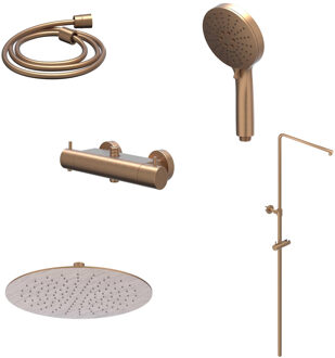 Regendoucheset IVY Bond Opbouw Thermostatisch 25 cm Slim Rond 3-Standen Handdouche Geborsteld Mat Koper PVD