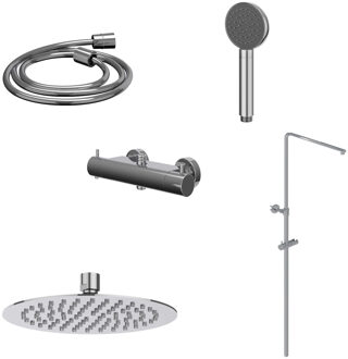 Regendoucheset IVY Bond Opbouw Thermostatisch 25 cm Slim Satin Handdouche Chroom