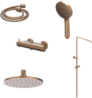 Regendoucheset IVY Bond Opbouw Thermostatisch 30 cm Medium Rond 3-Standen Handdouche Geborsteld Mat Koper PVD