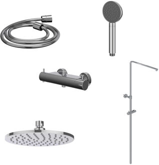 Regendoucheset IVY Bond Opbouw Thermostatisch 30 cm Medium Satin Handdouche Chroom