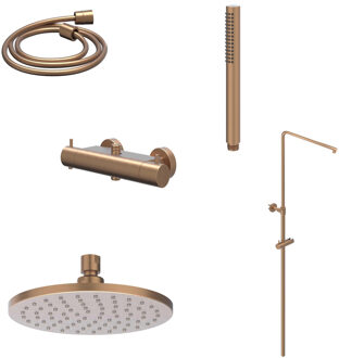 Regendoucheset IVY Bond Opbouw Thermostatisch 30 cm Medium Staaf Handdouche Geborsteld Mat Koper PVD