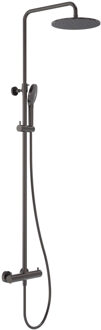 Regendoucheset MAY Opbouw met Thermostaat, Incl. 3-Standen Handdouche & Hoofddouche 25 cm Geborsteld Carbon Black PVD Gunmetal