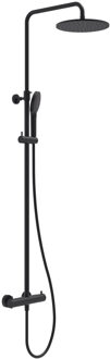 Regendoucheset MAY Opbouw met Thermostaat, Incl. 3-Standen Handdouche & Hoofddouche 25 cm Mat Zwart PED
