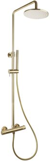 Regendoucheset Opbouw Sanilux Blair Thermostatisch Geribbelde Knop Douchekop 25 cm Goud