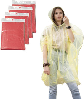Regenponcho - 10x - rood transparant - wegwerp - voor volwassenen - one size fitts all - capuchon One size