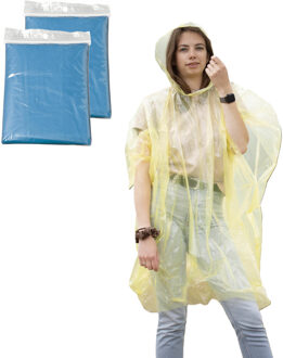Regenponcho - 2x - blauw transparant - wegwerp - voor volwassenen - one size fitts all - capuchon One size
