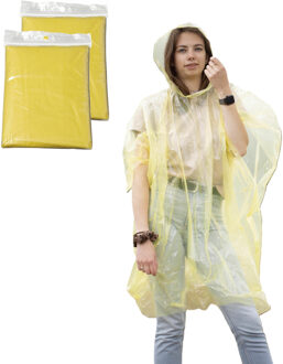 Regenponcho - 2x - geel transparant - wegwerp - voor volwassenen - one size fitts all - capuchon One size