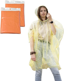 Regenponcho - 2x - oranje transparant - wegwerp - voor volwassenen - one size fitts all - capuchon One size