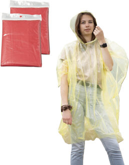 Regenponcho - 2x - rood transparant - wegwerp - voor volwassenen - one size fitts all - capuchon One size