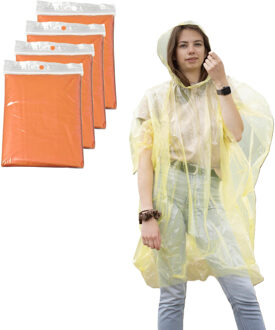 Regenponcho - 4x - oranje transparant - wegwerp - voor volwassenen - one size fitts all - capuchon One size