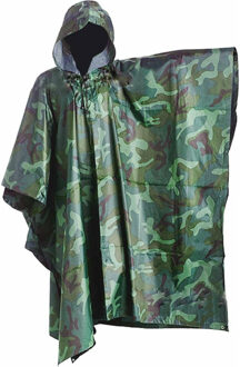 Regenponcho - camouflage leger print - met capuchon - volwassenen Groen