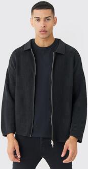 Regular Fit Dual Zip Through Fisherman Knit Sweater, Black