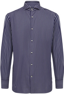 Regular Fit Gestreept Katoenen Overhemd Boggi Milano , Blue , Heren - M,S