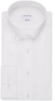 Regular Fit overhemd button-down - wit - Strijkvrij - Boordmaat: 47