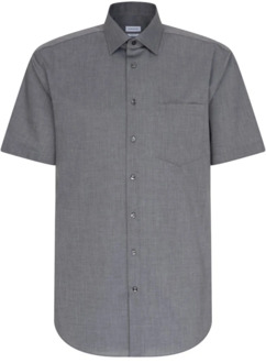 Regular Fit overhemd korte mouw - antraciet (fil e fil) - Strijkvrij - Boordmaat: 43
