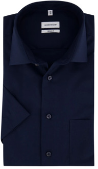 Regular Fit overhemd korte mouw - donkerblauw - Strijkvrij - Boordmaat: 43