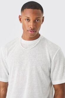 Regular Fit Sheer Knitted Slub T-Shirt, White - M