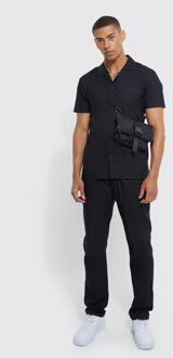 Regular Fit Tech Stretch Overhemd Met Korte Mouwen En Slim Fit Broek, Black - XL