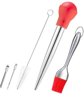 Reinigingsborstel Rvs Siliconen Kruiden Barbecue Tool Hoofd Met Reinigingsborstel Voor Cleanning Keuken Accessoires #35 rood