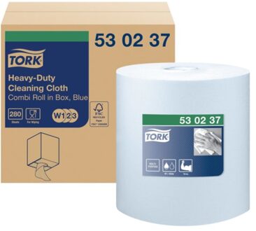 Reinigingsdoek tork w1-w2-w3 premium heavy-duty 1-laags 280 vel blauw 530237