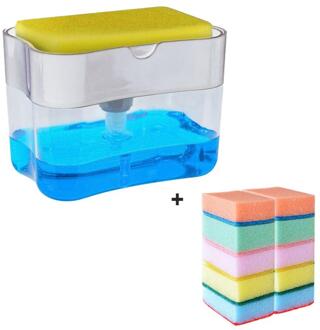 Reinigingsvloeistof Schuim Dispenser Container Handpers Zeep Organisator Keuken Cleaner Tool Zeep Pomp Dispenser Met Spons Houder 02with10pcs Sponge