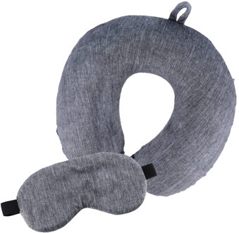 Reis nekkussen en oogmasker set - grijs - polyester/zijde - ophanglus - voor onderweg