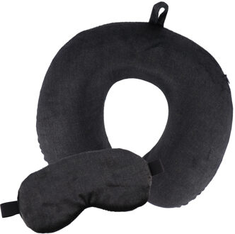 Reis nekkussen en oogmasker set - zwart - polyester/zijde - ophanglus - voor onderweg