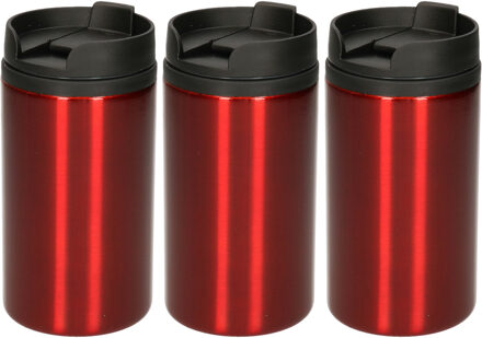 Reisbeker - 3x - 300 ml - rood - thermosbeker - 15 x 7 cm - RVS
