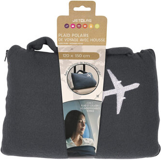 Reisdeken met hoes - zwart - 120 x 150 cm - polyester - fleecedeken - vliegtuig deken