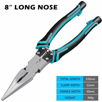 Reiz Striptang 7 8 Inch Cutter Krimptang Lange Neus Diagonaal Multitool Kabel Snijden Strippen Reparatie Handgereedschap 8 lang Nose