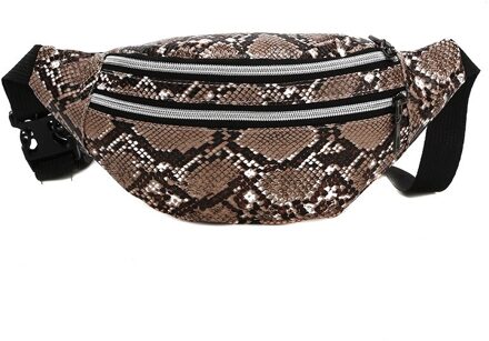 Reizen Mode Taille Tas Vrouwen Snake Patroon Pu Lederen Fanny Pack Dames Draagbare Borst Zak bruin