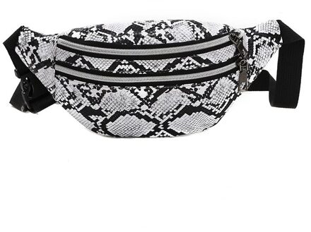Reizen Mode Taille Tas Vrouwen Snake Patroon Pu Lederen Fanny Pack Dames Draagbare Borst Zak wit