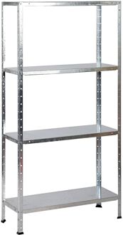 rek Clicker 85, ft 180 x 90 x 40 cm, 4 legborden, gegalvaniseerd Zilverkleurig