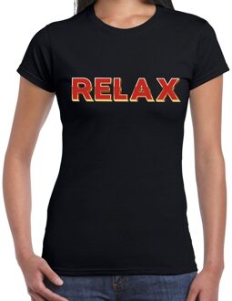 RELAX fun tekst t-shirt  zwart  met  3D effect voor dames L