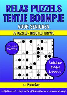 Relax Puzzelboek: Tentje Boompje voor Senioren 10x10 Raster - 75 Puzzels Groot Lettertype - Lekker Easy Level! -  Puzzle Care (ISBN: 9789464859294)