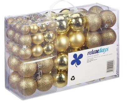 Relaxdays 100x Gouden kunststof kerstballen 3, 4 en 6 cm glitter, mat, glans - Kerstbal Goudkleurig