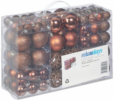 Relaxdays kerstballen - 100x st - bruin - 3, 4 en 6 cm - kunststof - Kerstbal