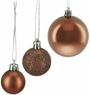 Relaxdays kerstballen - 100x st - bruin - 3, 4 en 6 cm - kunststof - Kerstbal