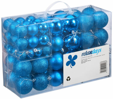 Relaxdays kerstballen - 100x st - intens blauw - 3, 4 en 6 cm - kunststof - mat/glans/glitter
