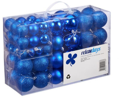 Relaxdays Kerstballen - 100x st - kobalt blauw - 3, 4 en 6 cm - glitter/mat/glans