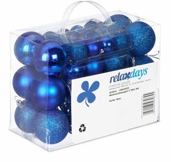 Relaxdays kerstballen - 50x st - donkerblauw - 3, 4 en 6 cm - kunststof - mat/glans/glitter